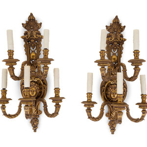 Appraisal: A Pair of Neoclassical Gilt Metal Five-Light Sconces th Century