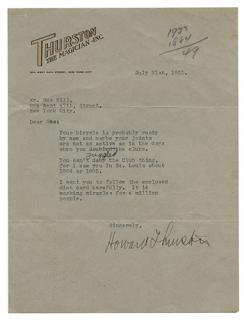 Appraisal: Howard Thurston Typed Letter Signed Thurston Howard Howard Thurston Typed