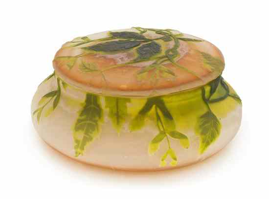 Appraisal: A Galle Cameo Glass Lidded Box Erable a Feuilles de