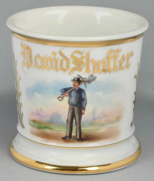 Appraisal: Man with Pickaxe Shovel Shaving Mug Description Gilt name David