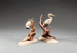 Appraisal: Miniature Great Blue Heron and Chickadee Wendell Gilley - Southwest