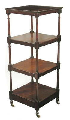 Appraisal: A th century mahogany four tier whatnot on ring turned