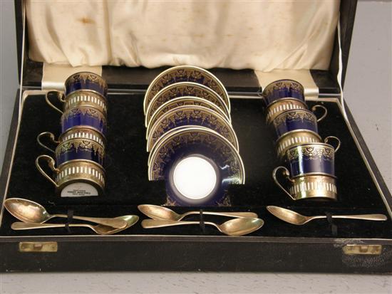 Appraisal: Set of George V silver mounted and porcelain coffee cans