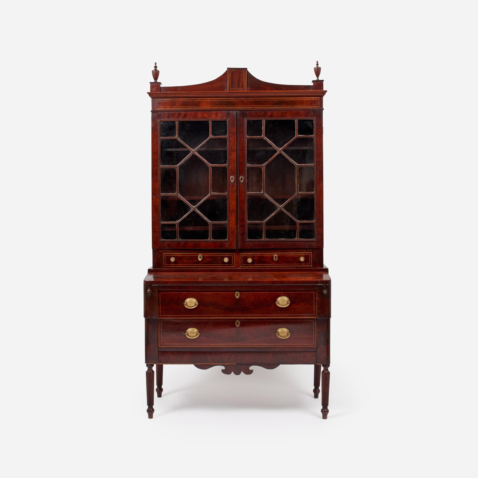 Appraisal: GEORGIAN PERIOD MAHOGANY SECRETARY BOOKCASE A two-piece Georgian period mahogany