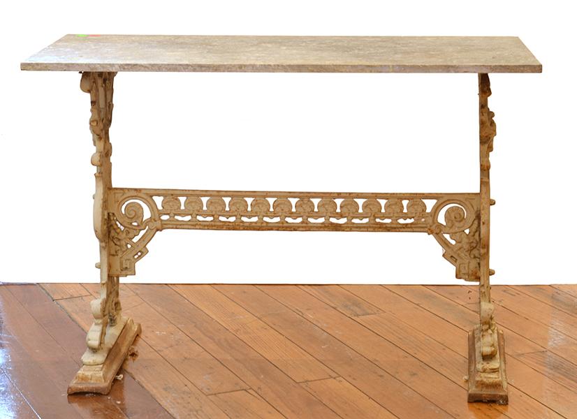 Appraisal: ANTIQUE GREY MARBLE TOPPED SIDE TABLE ON CREAM PAINTED WROUGHT