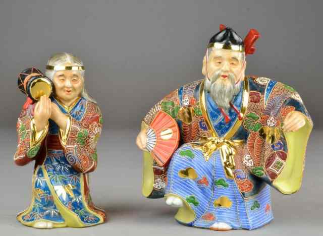 Appraisal: Pr of Japanese Satsuma FiguresHandsome pair of polychrome Satsuma figures