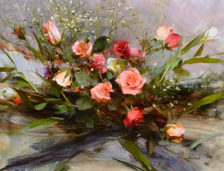 Appraisal: Richard Schmid b April Roses Richard Schmid b April Roses