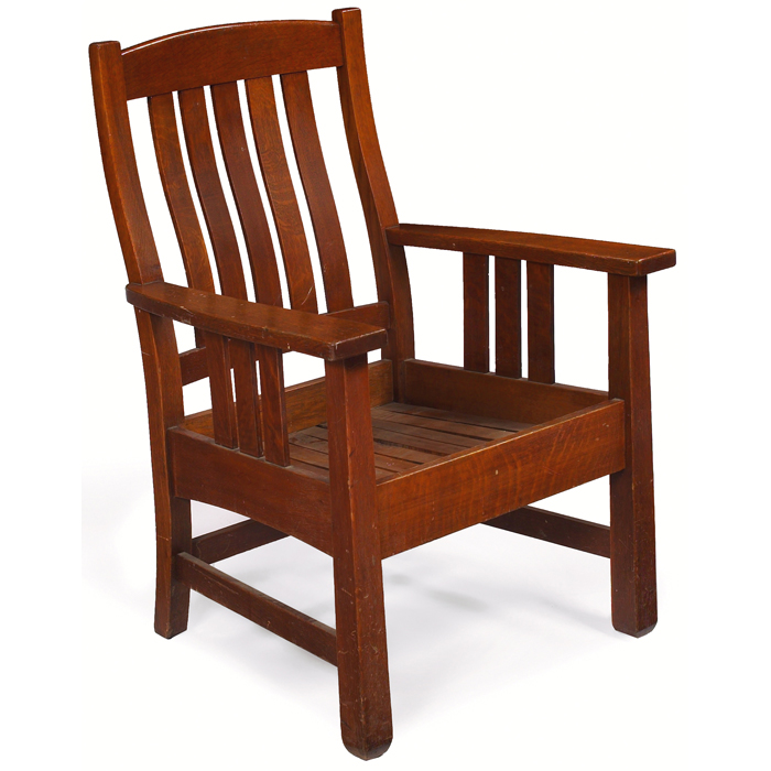 Appraisal: Unusual Stickley Brothers armchair laquo curved vertical slats at back