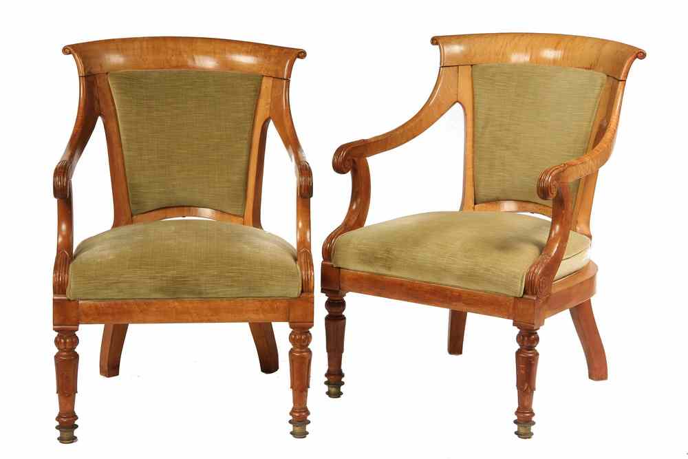 Appraisal: PAIR ARMCHAIRS - Pair of Biedermeier Open Frame Armchairs in