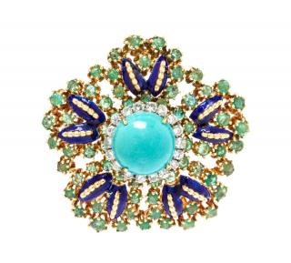 Appraisal: A Yellow Gold Turquoise and Multigem Pendant dwts A Yellow