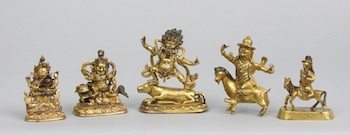 Appraisal: A Lot of Five Miniature Sino-Tibetan Gilt Bronzes ca Late