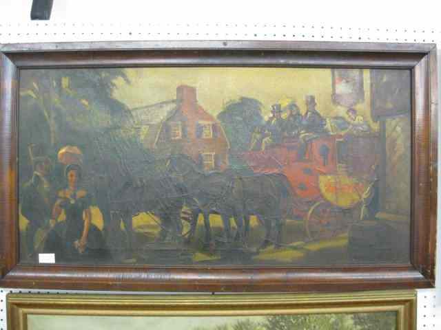 Appraisal: Victorian Oil on Canvas of English Coach '' x ''