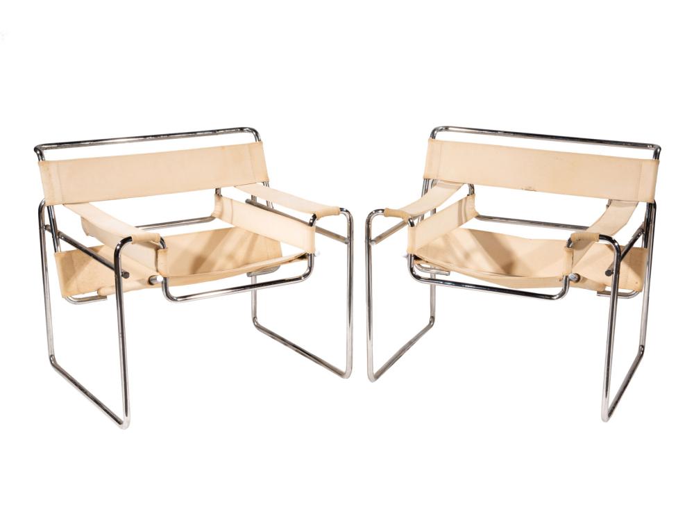 Appraisal: Pair of Marcel Breuer for Knoll Wassily Chrome Armchairs cloth