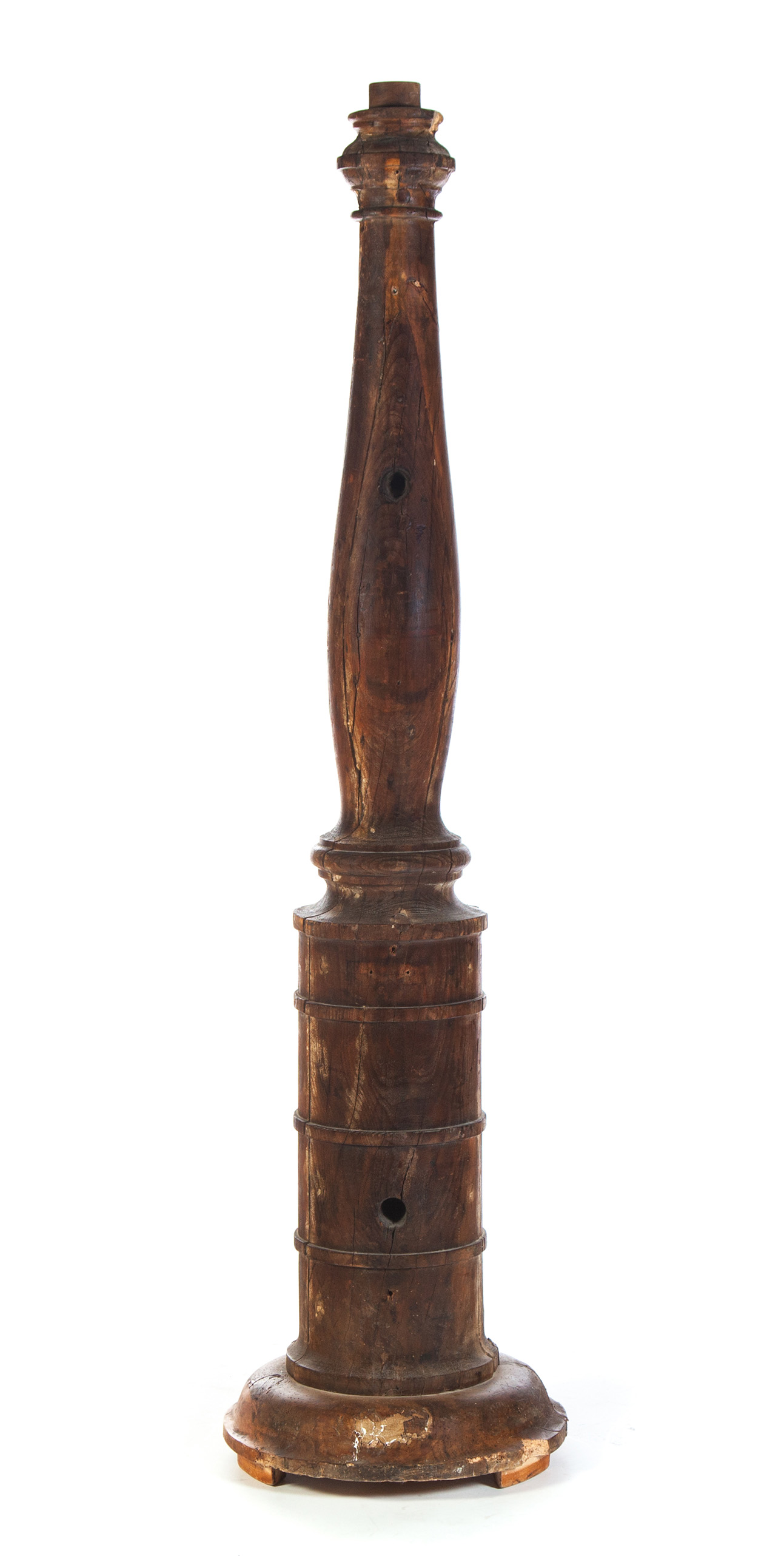 Appraisal: TALL WOODEN COLUMN Nineteenth century Turned column with holes for