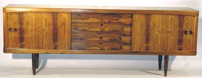 Appraisal: A Bramin Danish rosewood veneer sideboard applied factory label cm