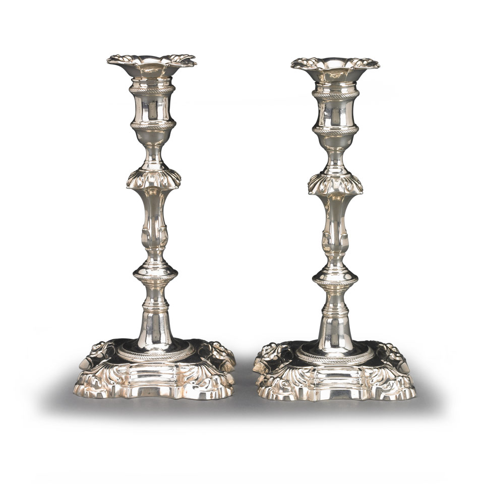 Appraisal: Pair of George II Silver Table Candlesticks John Cafe London