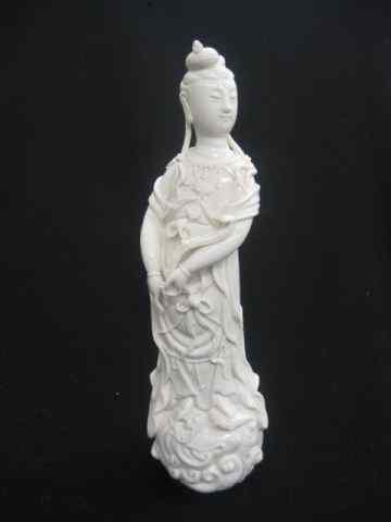 Appraisal: Kuan Yin Porcelain Figurine Blanc-de-chene glaze '' tall finely detailed