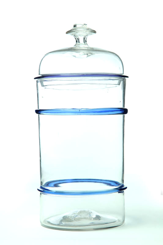 Appraisal: BLOWN GLASS CANISTER American mid th century Clear with applied