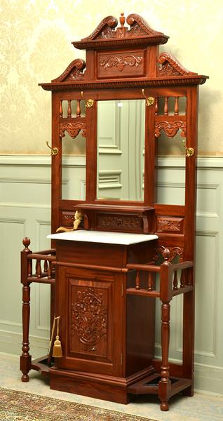 Appraisal: VICTORIAN STYLE MAHOGANY MIRRORED HALL STAND WITH A SINGLE DRAWR