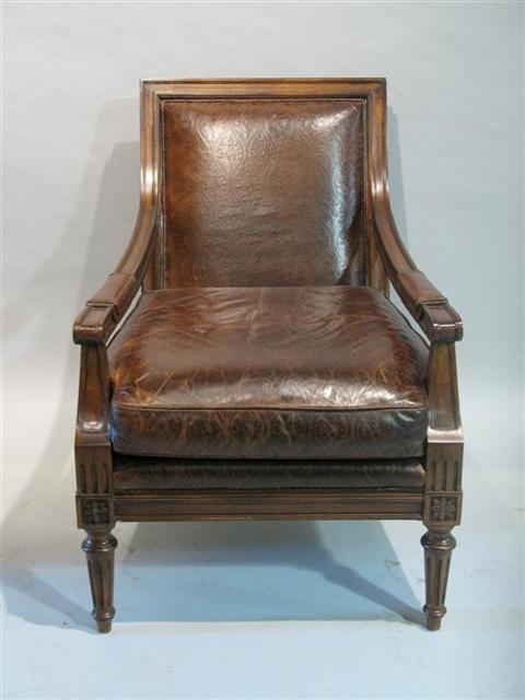 Appraisal: LOUIS XVI STYLE MAHOGANY LEATHER ARMCHAIR Twentieth century - h