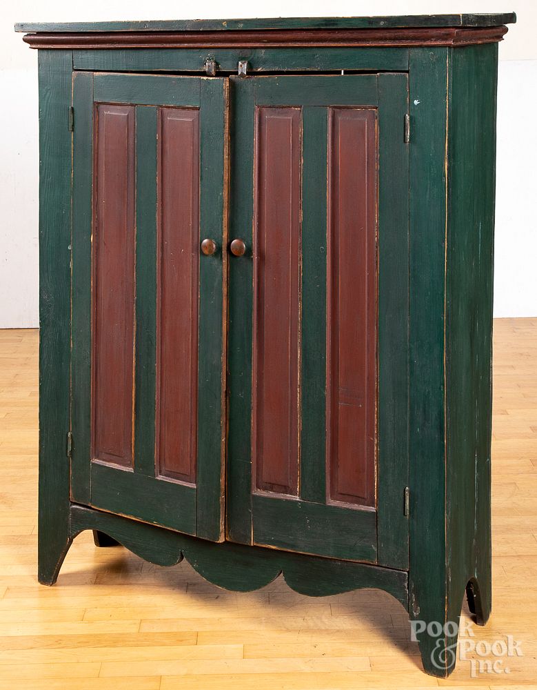 Appraisal: Painted pine jelly cupboard th c Painted pine jelly cupboard