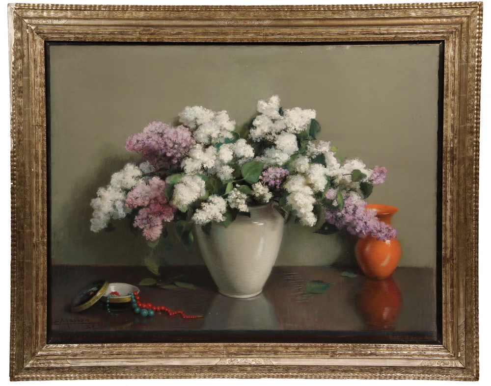 Appraisal: MONUMENTAL OIL PASTEL ON CANVAS - Still Life with Hydrangeas