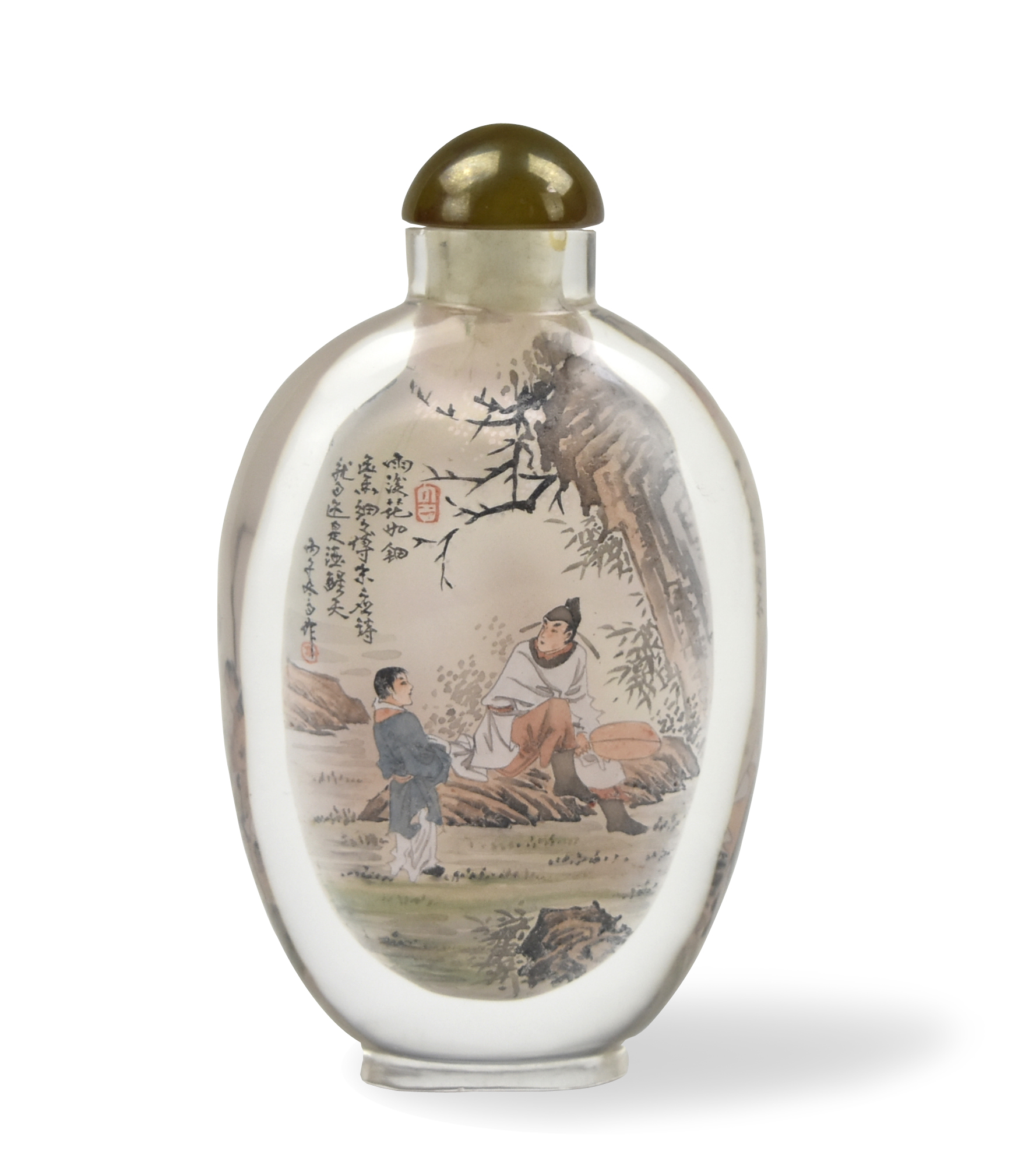 Appraisal: large glass snuff bottle painted with figures of scholarly figures