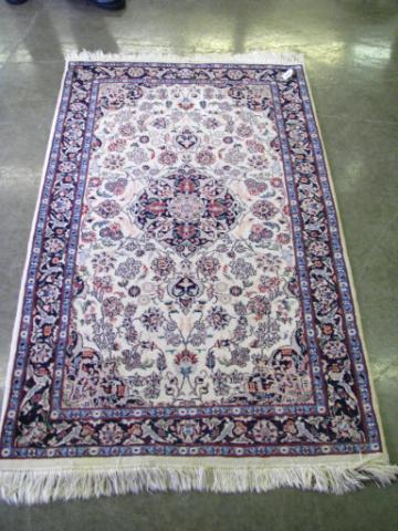 Appraisal: Oriental rug x Tabriz medallion design cream field with navy