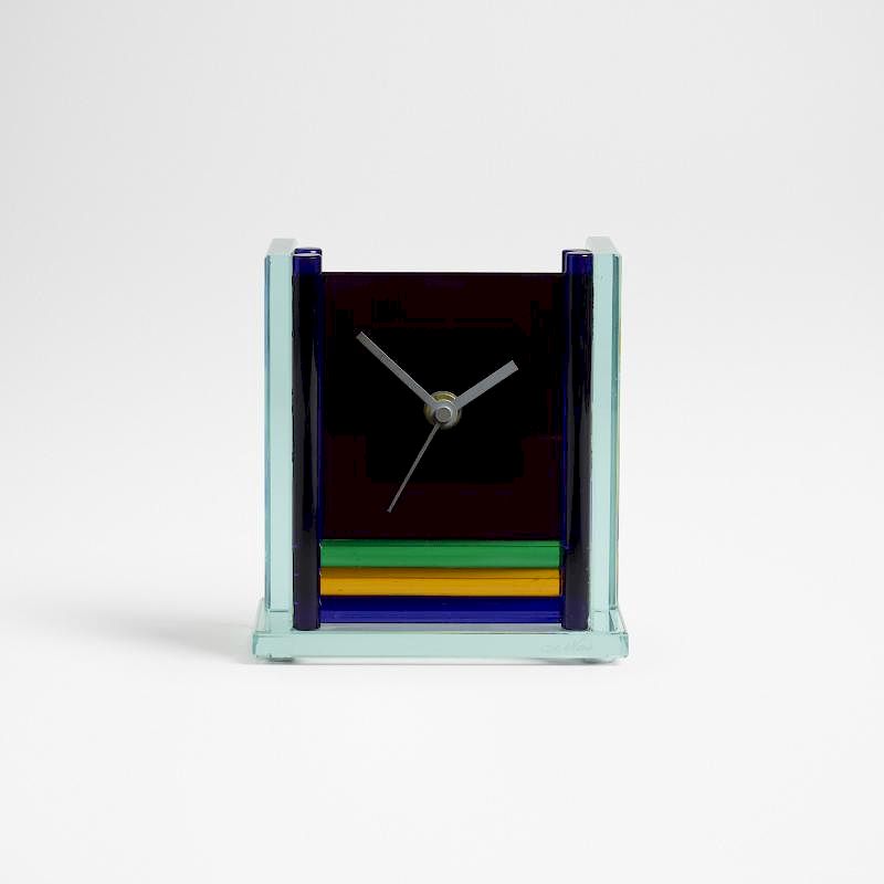 Appraisal: Contemporary mantle clock Contemporary mantle clock c glass enameled aluminum