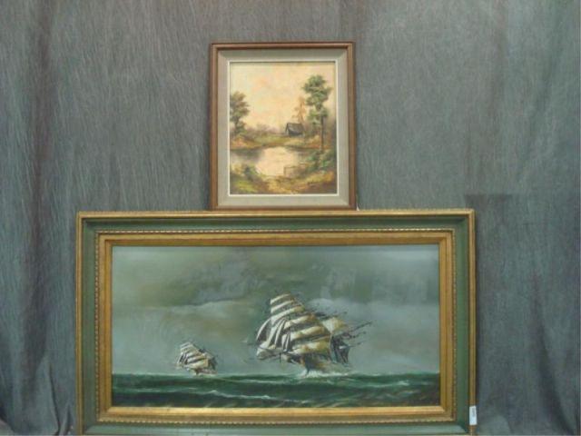 Appraisal: Oil Paintings Both Signed A Vincenzi One large oil on