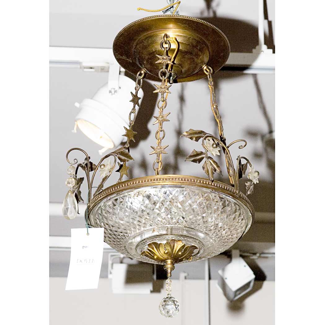 Appraisal: Empire Style Gilt-Metal and Glass Three-Light Hall Light Height inches