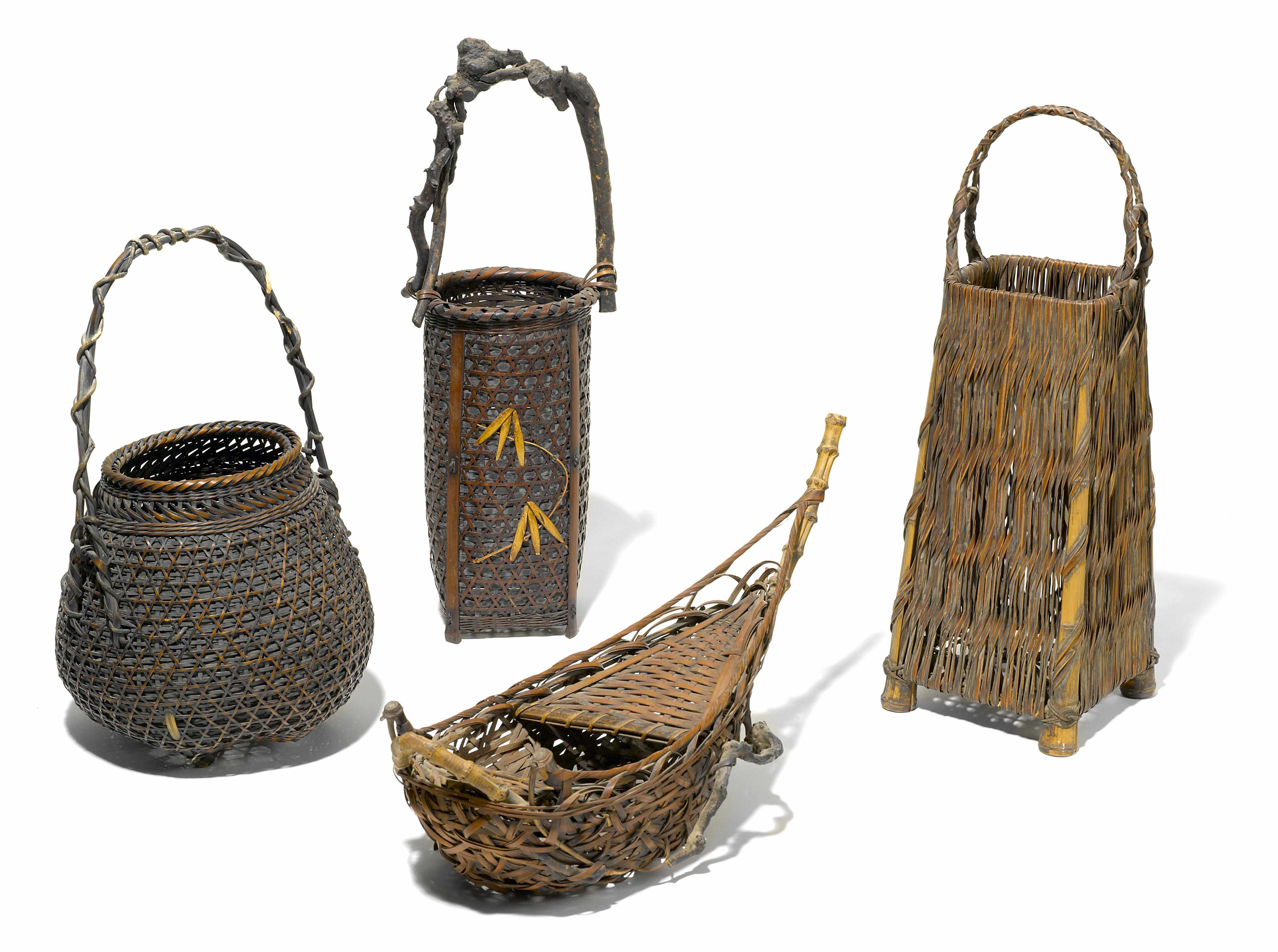 Appraisal: A group of four Japanese Ikebana baskets height of largest