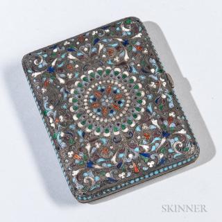 Appraisal: Russian Silver and Enamel Cigarette Case th century worn marks