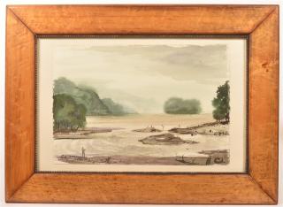 Appraisal: C X Carlson Watercolor Fishing Scene Painting Charles Carlson Watercolor