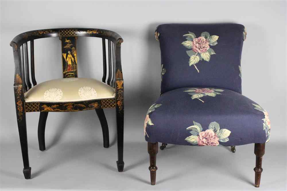 Appraisal: TWO ACCENT CHAIRS ONE CHINOISERIE ROUND BACK UPHOLSTERED IN CREAM