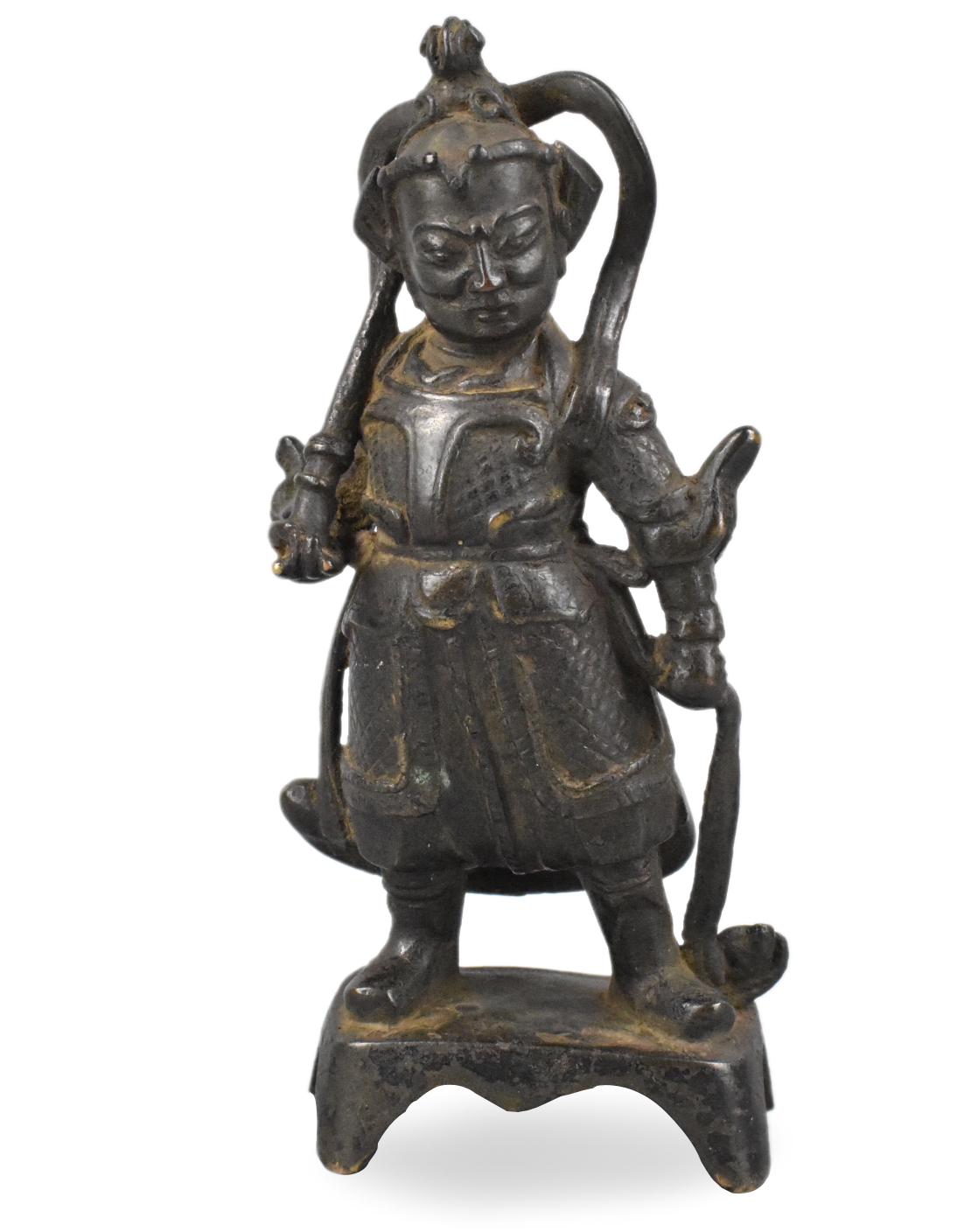 Appraisal: A Chinese standing bronze cast guardian figure dating from the