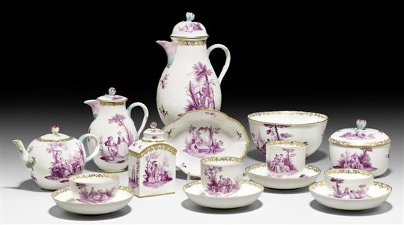 Appraisal: COFFEE AND TEA SERVICE WITH WATTEAU SCENES IN PURPLE CAMAIEU