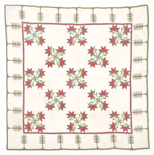 Appraisal: Pennsylvania floral appliqu quilt th c with a fern border