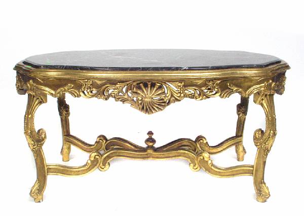 Appraisal: A Louis XV style gilded coffee table with marble top