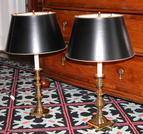 Appraisal: Pair of Brass Candlestick-Type Lamps Unknown x x inches Brass