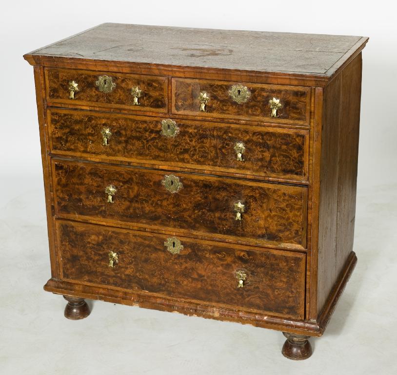 Appraisal: LATE th EARLY th CENTURY BURR WALNUT CHEST OF DRAWERS