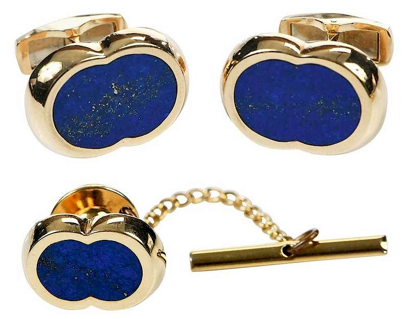 Appraisal: kt Lapis Dress Set pair cufflinks flat-topped lapis lazuli stamped