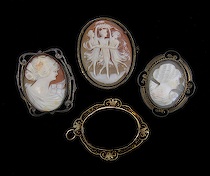 Appraisal: Lot of Three Shell Cameos Two cameos carved with female