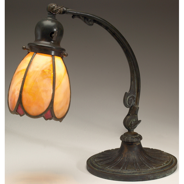 Appraisal: Handel lamp adjustable bronzed metal base holding a flower form