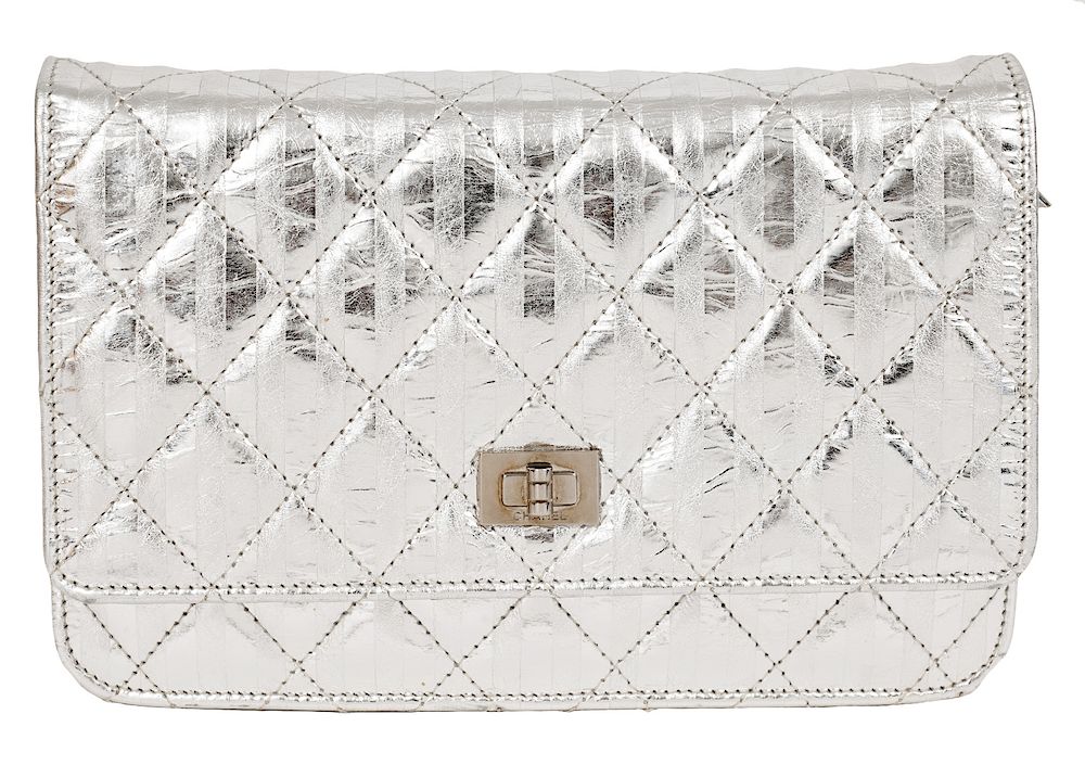 Appraisal: Chanel Metallic Silver WOC Crossbody Bag Chanel Metallic Silver Wallet