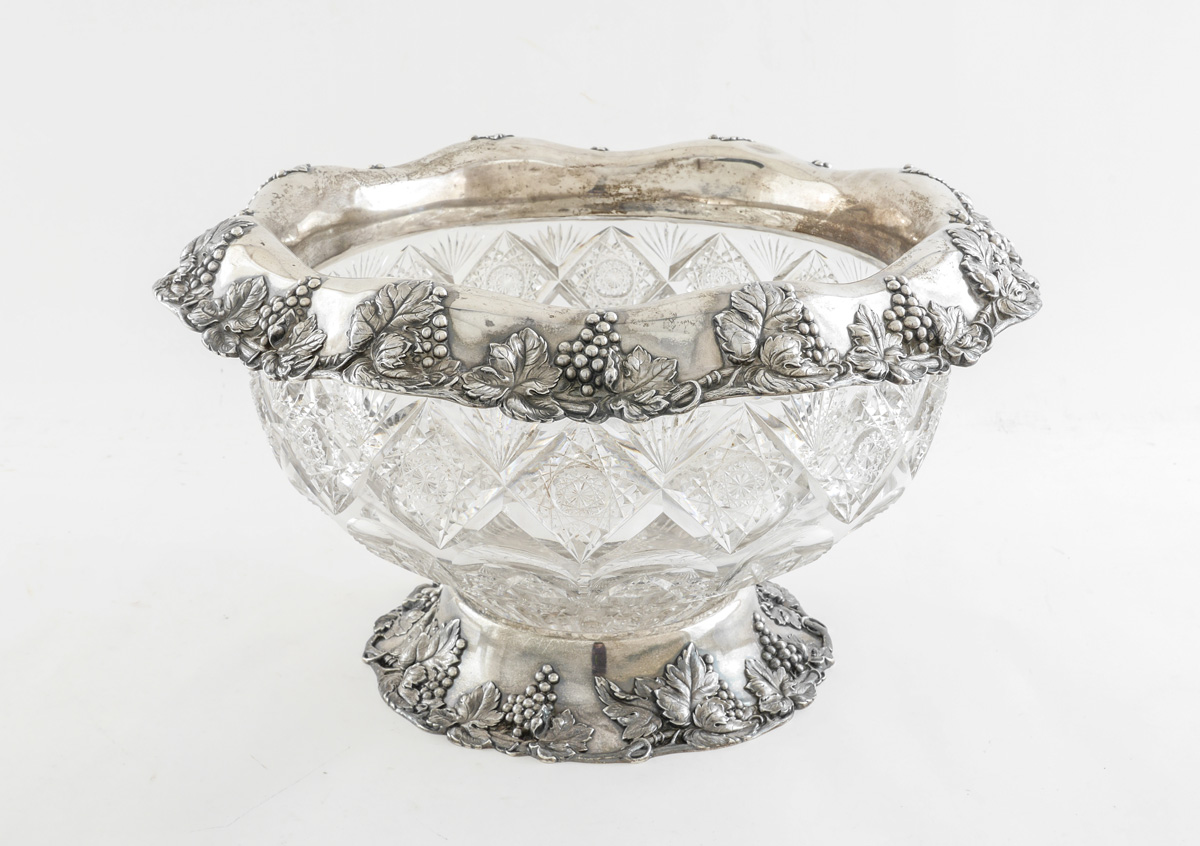 Appraisal: REED BARTON STERLING MOUNTED CUT GLASS PUNCH BOWL Stunning cut