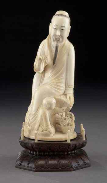 Appraisal: Chinese Qing carved ivory figure group International buyers should note