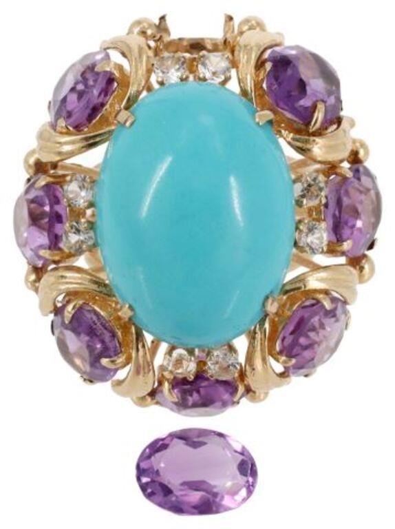 Appraisal: Estate kt yellow gold cocktail ring turquoise cabochon framed by