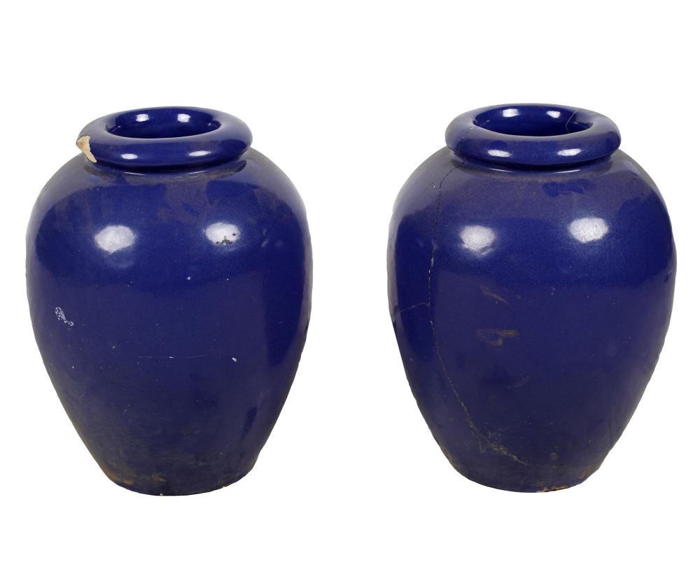 Appraisal: PAIR GLADDING MCBEAN BLUE-GLAZED POTTERY JARSsigned GMB Provenance Important Collection