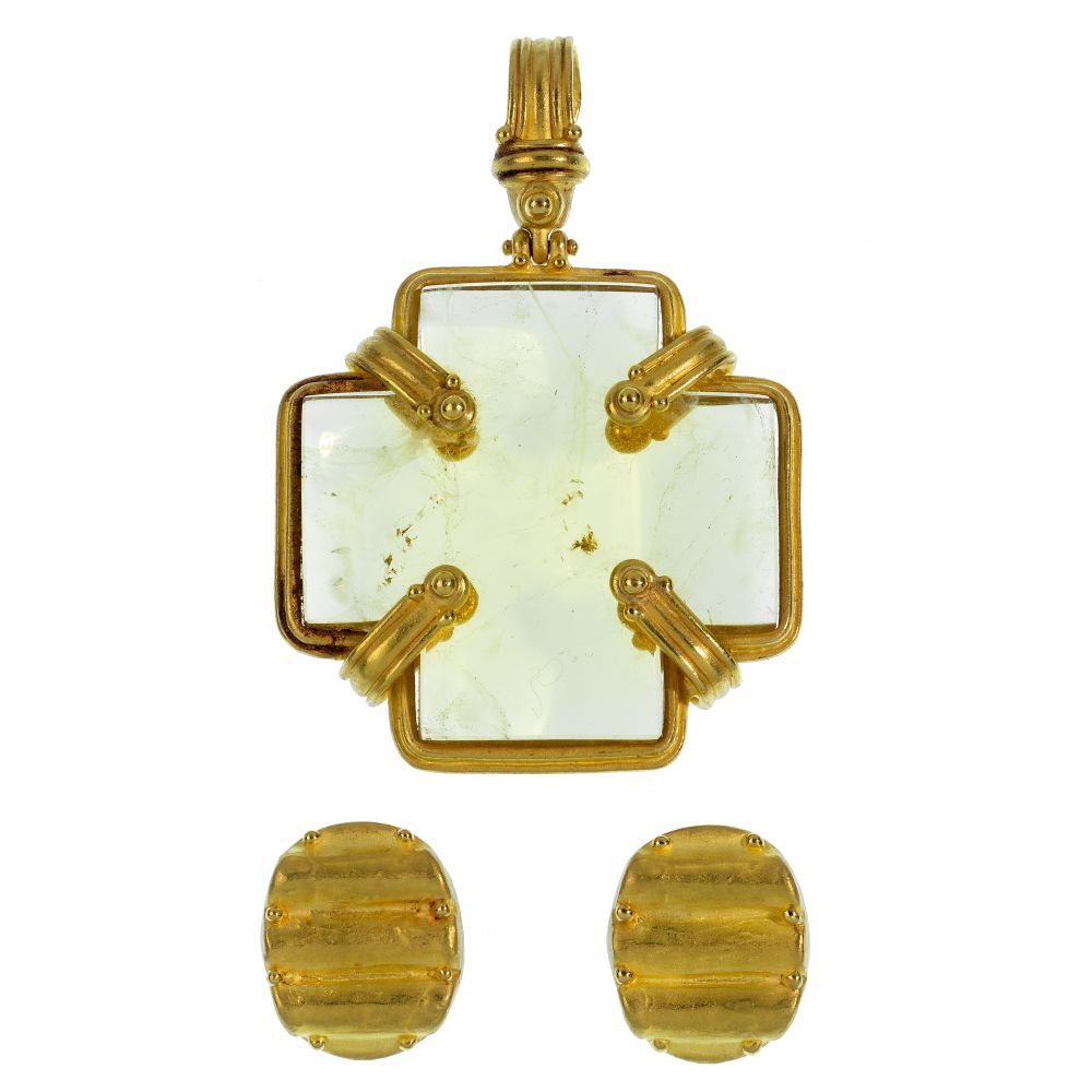 Appraisal: DENISE ROBERGE K YELLOW GOLD CLIP-ON EARRINGS AND PENDANT items